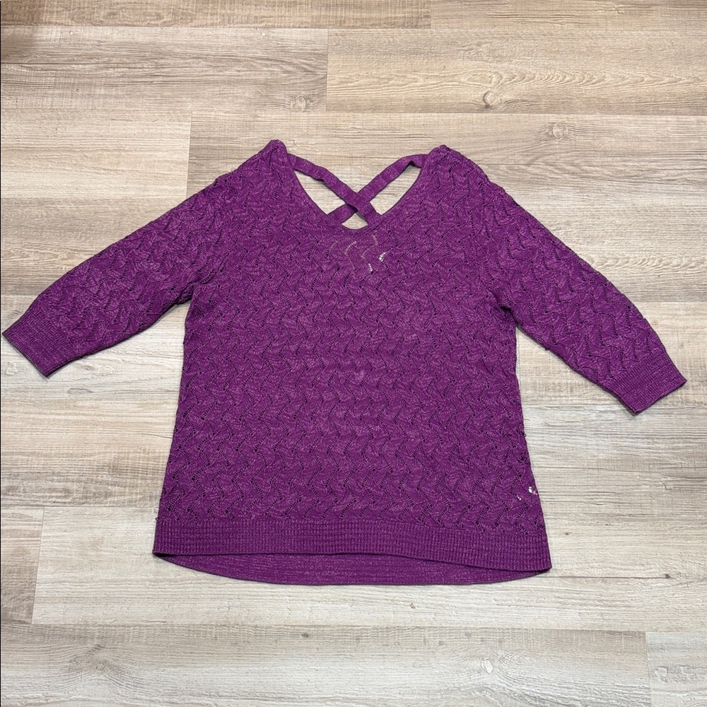 Sejour Purple Knit Sweater with Crisscross Back, Women’s 1X